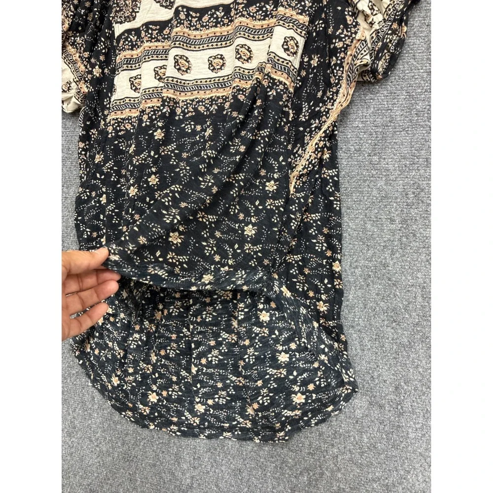 Free People Boho Paisley Floral Mixed Print Scoop Neck Low Puff Sleeve Knit Top
